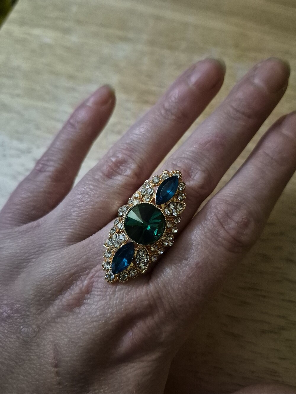 Gold Tone Rhinestone Adjustable Ring - Picture 2 of 3